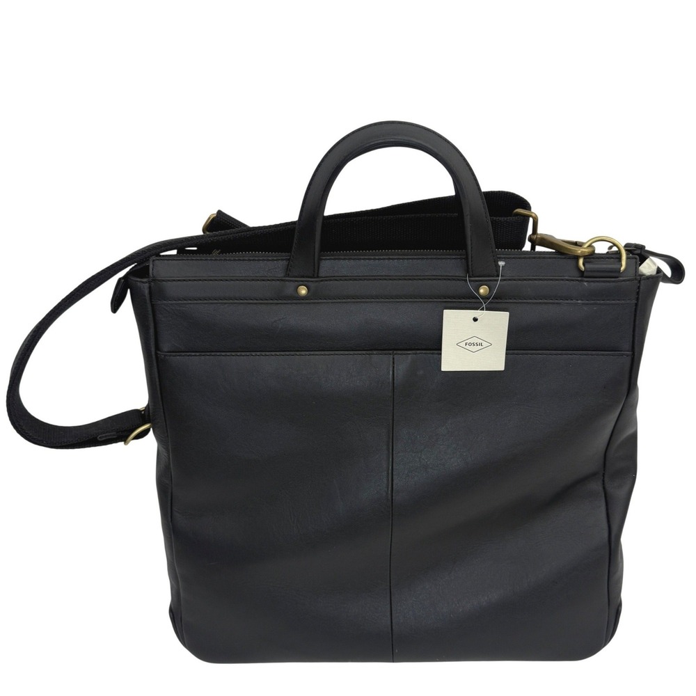 Fossil Haskell Workbag Black Leather Laptop Crossbody Tote Career Business‎